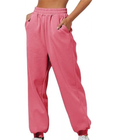 Sweatpants Women Baggy Plus Size High Waisted Cozy Jogging Pants Pure Color Leisure Exercise Yoga Trousers F-hot Pink $7.97 A...