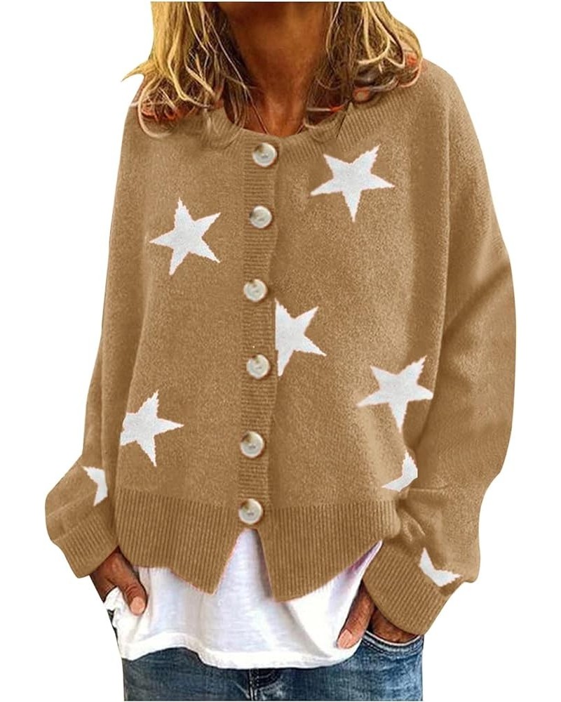 Women Warm Sweater Top Coats Cardigans Daisy Printing Long Sleeve Sweatshirt V-Neck Cropped Elegant Versatile Zzd-khaki $20.6...