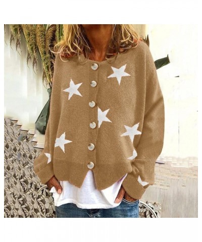 Women Warm Sweater Top Coats Cardigans Daisy Printing Long Sleeve Sweatshirt V-Neck Cropped Elegant Versatile Zzd-khaki $20.6...