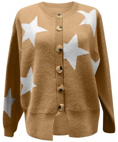 Women Warm Sweater Top Coats Cardigans Daisy Printing Long Sleeve Sweatshirt V-Neck Cropped Elegant Versatile Zzd-khaki $20.6...