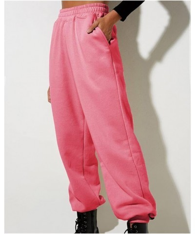 Sweatpants Women Baggy Plus Size High Waisted Cozy Jogging Pants Pure Color Leisure Exercise Yoga Trousers F-hot Pink $7.97 A...