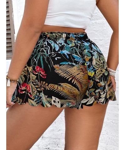 Women's Plus Size Tropical Print Knot Front Wide Leg Boho Shorts Black Tropical $14.15 Shorts