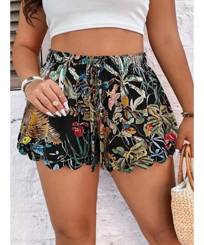 Women's Plus Size Tropical Print Knot Front Wide Leg Boho Shorts Black Tropical $14.15 Shorts