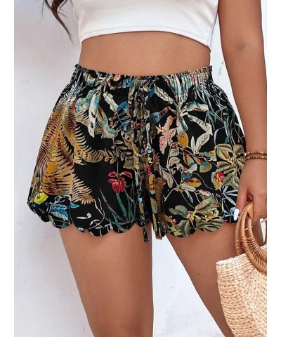 Women's Plus Size Tropical Print Knot Front Wide Leg Boho Shorts Black Tropical $14.15 Shorts