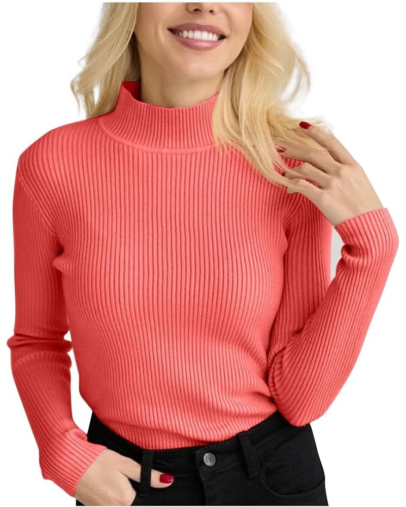 Womens Fall Sweater Ribbed Knit Pullover Jumper Tops Long Sleeve Turtleneck Blouses Slim Fit Tunics 1-watermelon Red $10.44 S...