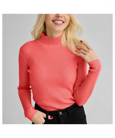 Womens Fall Sweater Ribbed Knit Pullover Jumper Tops Long Sleeve Turtleneck Blouses Slim Fit Tunics 1-watermelon Red $10.44 S...