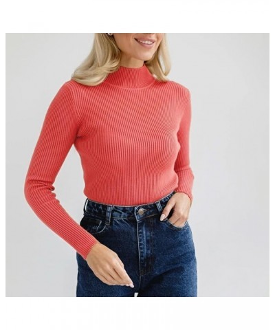 Womens Fall Sweater Ribbed Knit Pullover Jumper Tops Long Sleeve Turtleneck Blouses Slim Fit Tunics 1-watermelon Red $10.44 S...