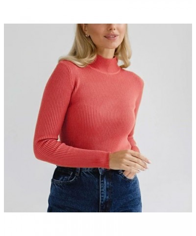 Womens Fall Sweater Ribbed Knit Pullover Jumper Tops Long Sleeve Turtleneck Blouses Slim Fit Tunics 1-watermelon Red $10.44 S...