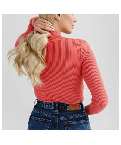 Womens Fall Sweater Ribbed Knit Pullover Jumper Tops Long Sleeve Turtleneck Blouses Slim Fit Tunics 1-watermelon Red $10.44 S...