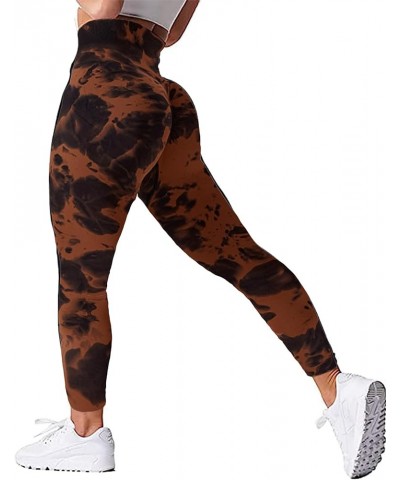 Women Scrunch Butt Lifting Leggings Seamless High Waist Yoga Pants Workout Leggings Tie Dye-brown $10.75 Activewear