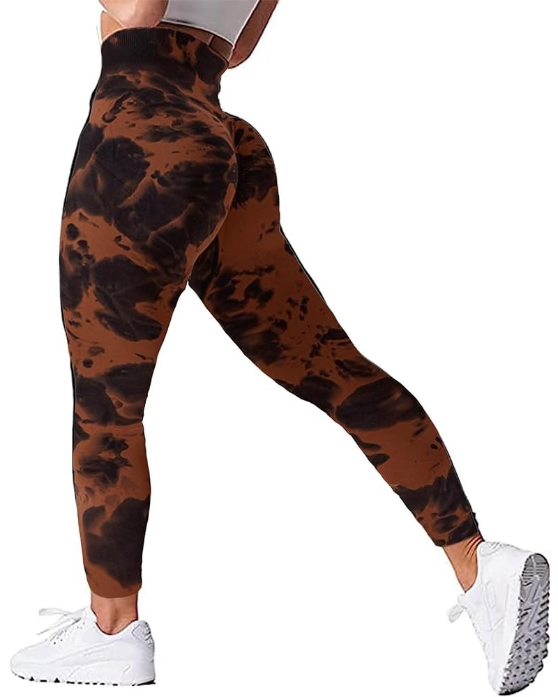 Women Scrunch Butt Lifting Leggings Seamless High Waist Yoga Pants Workout Leggings Tie Dye-brown $10.75 Activewear