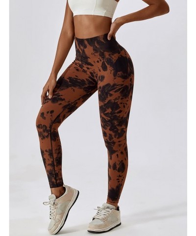 Women Scrunch Butt Lifting Leggings Seamless High Waist Yoga Pants Workout Leggings Tie Dye-brown $10.75 Activewear