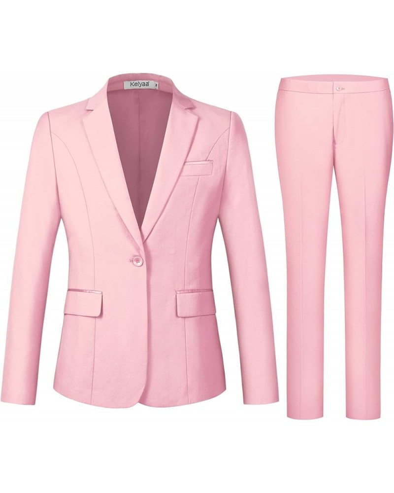 Women's 2 Piece Suit Notched Lapel One Button Slim Fit Business Office Work Tuxedo Blazer Pants Set Pink $26.23 Suits