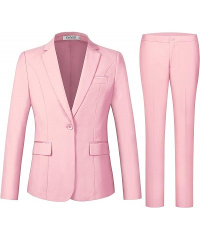 Women's 2 Piece Suit Notched Lapel One Button Slim Fit Business Office Work Tuxedo Blazer Pants Set Pink $26.23 Suits