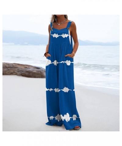 Women's Rompers Button Jumpsuit Summer Loose Sleeveless With Pockets Printed Jumpsuit Rompers, S-2XL 2-blue $14.81 Jumpsuits