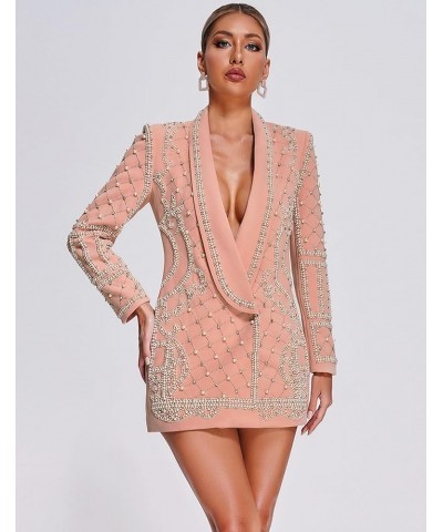 Women Deep V Neck Long Sleeve Blazer Dress Printed Blazer Sexy Black and White Blazer Dress Pink $48.00 Blazers