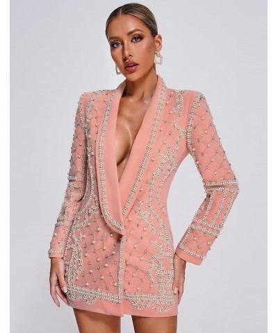 Women Deep V Neck Long Sleeve Blazer Dress Printed Blazer Sexy Black and White Blazer Dress Pink $48.00 Blazers