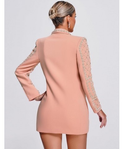 Women Deep V Neck Long Sleeve Blazer Dress Printed Blazer Sexy Black and White Blazer Dress Pink $48.00 Blazers