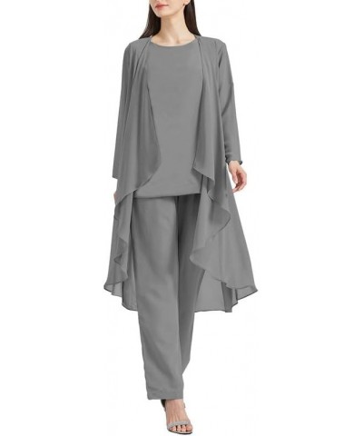 Mother of The Bride Dresses Chiffon Pant Suits Long Wedding Guest Dresses 3 Pieces Jumpsuits Formal Evening Gowns Grey $31.09...