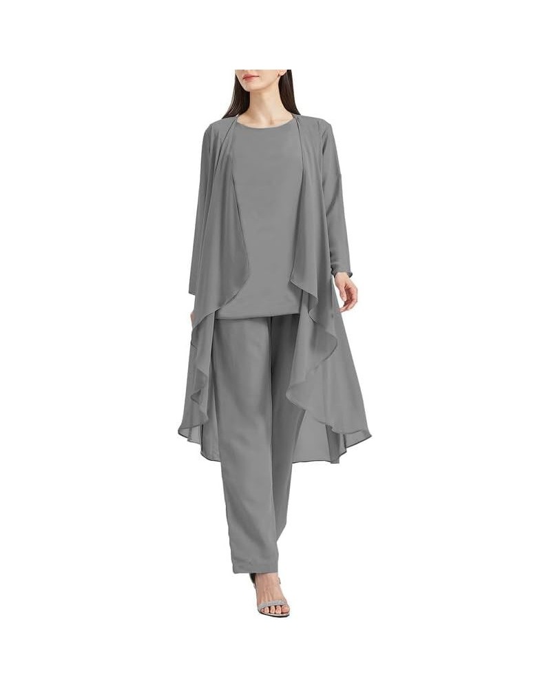 Mother of The Bride Dresses Chiffon Pant Suits Long Wedding Guest Dresses 3 Pieces Jumpsuits Formal Evening Gowns Grey $31.09...