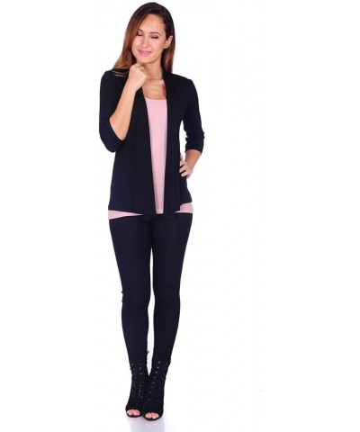 SR Womens Basic Draped Open Front Cardigan (Size: S-3X) 3/4sleeve_black $15.36 Sweaters