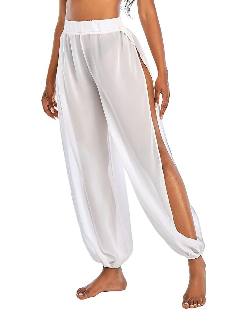 Sheer Beach Coverup Pants Mesh Pants for Women High Slit See Through Harem Pants Side Split White $12.00 Swimsuits