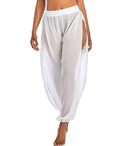 Sheer Beach Coverup Pants Mesh Pants for Women High Slit See Through Harem Pants Side Split White $12.00 Swimsuits