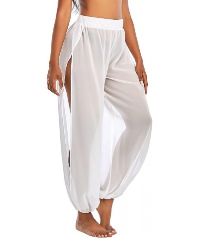 Sheer Beach Coverup Pants Mesh Pants for Women High Slit See Through Harem Pants Side Split White $12.00 Swimsuits