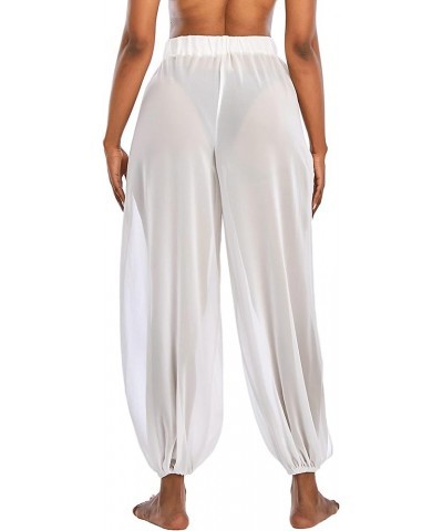 Sheer Beach Coverup Pants Mesh Pants for Women High Slit See Through Harem Pants Side Split White $12.00 Swimsuits