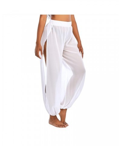 Sheer Beach Coverup Pants Mesh Pants for Women High Slit See Through Harem Pants Side Split White $12.00 Swimsuits