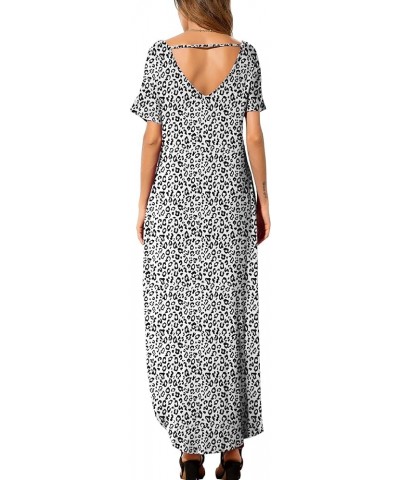 Women's Casual Loose Pocket Long Dress Short Sleeve Split Maxi Dresses 26 Fp Leopard White $13.44 Dresses