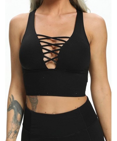 Women's Longline Sport Bra Seamless Yoga Crop Top Medium-Low Support Workout Bra 4 Criss-cross Black $10.32 Lingerie