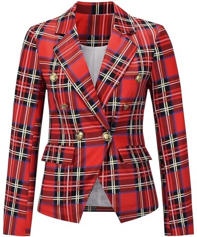 Women's Casual Plaid Blazers Button Slim Lapel Work Office Blazer Jacket A-red $15.84 Blazers