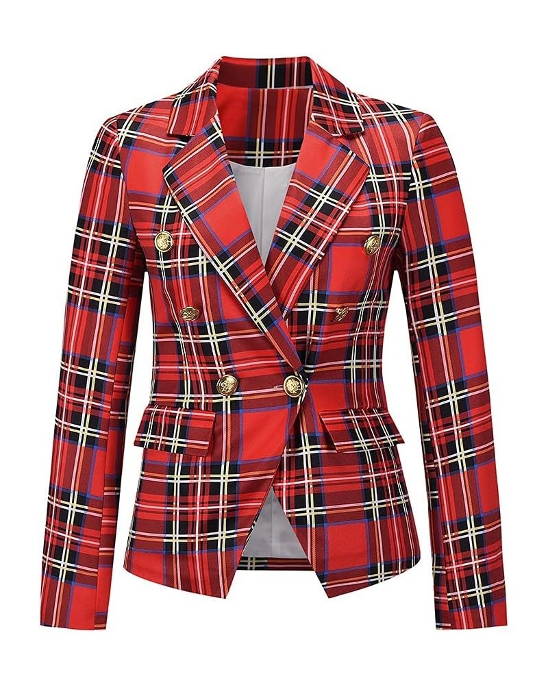 Women's Casual Plaid Blazers Button Slim Lapel Work Office Blazer Jacket A-red $15.84 Blazers