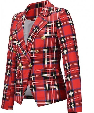 Women's Casual Plaid Blazers Button Slim Lapel Work Office Blazer Jacket A-red $15.84 Blazers