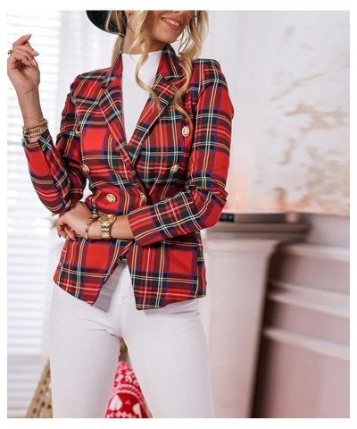 Women's Casual Plaid Blazers Button Slim Lapel Work Office Blazer Jacket A-red $15.84 Blazers