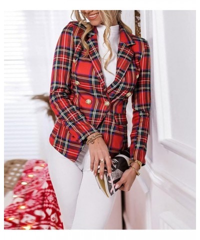 Women's Casual Plaid Blazers Button Slim Lapel Work Office Blazer Jacket A-red $15.84 Blazers