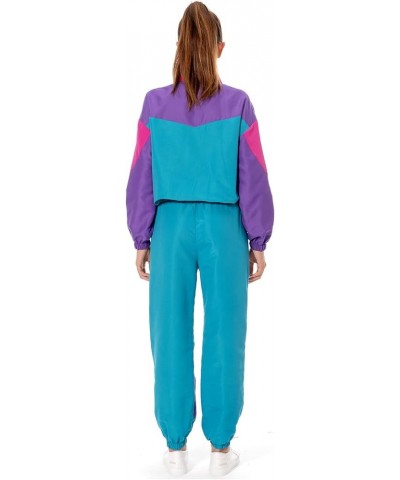 Women 80s Sportswear Set 2 Piece Outfits Casual Sweatsuits Retro Vintage Purple Tracksuit Cyan & Purple $27.83 Activewear