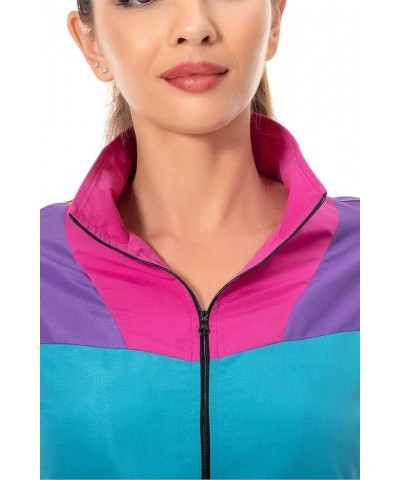 Women 80s Sportswear Set 2 Piece Outfits Casual Sweatsuits Retro Vintage Purple Tracksuit Cyan & Purple $27.83 Activewear