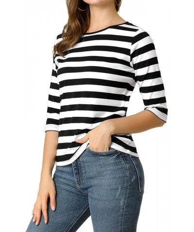 Women's Elbow Sleeves Top Round Neck Slim Fit Tee Halloween Casual Printed T-Shirt Black White $13.64 T-Shirts