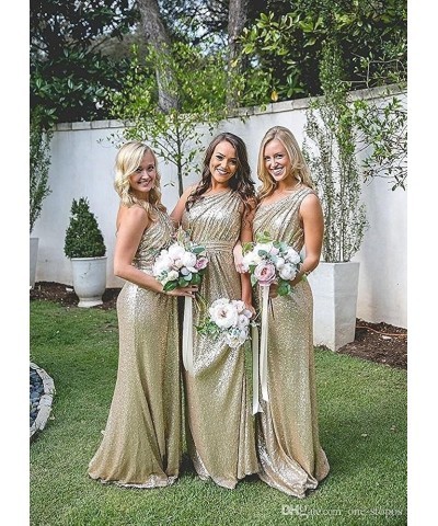 Sequin One Shoulder Bridesmaid Dresses for Women Long Formal Dresses for Women A Line Wedding Guest Dresses Silver $41.65 Dre...