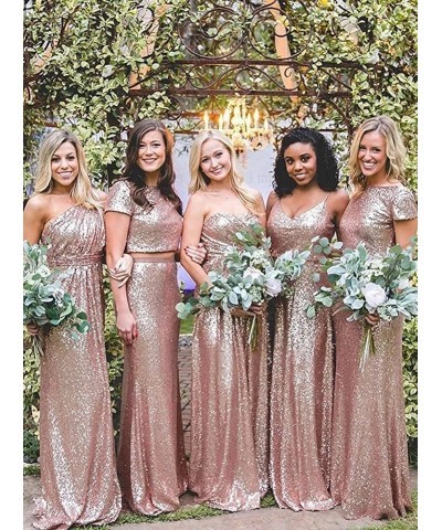 Sequin One Shoulder Bridesmaid Dresses for Women Long Formal Dresses for Women A Line Wedding Guest Dresses Silver $41.65 Dre...