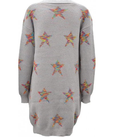 Women 's Open Front Long Sleeve Star Print Knitted Chunky Cardigan Sweater with Pockets Gray $12.15 Sweaters