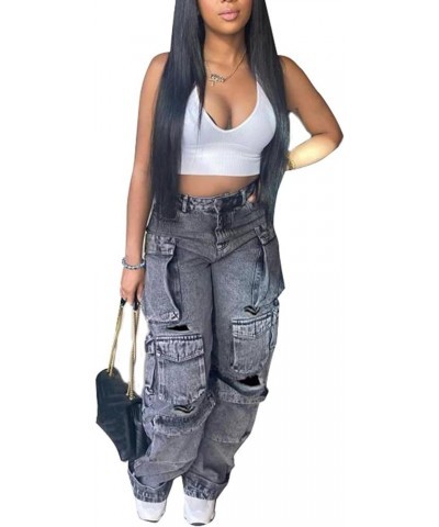 Women's Cargo Jeans High Waisted Loose Wide Leg Y2K Baggy Denim Cargo Pants with Flap Pockets 01-black $22.96 Jeans