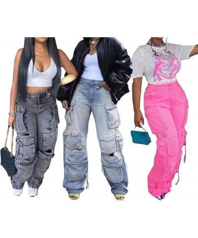 Women's Cargo Jeans High Waisted Loose Wide Leg Y2K Baggy Denim Cargo Pants with Flap Pockets 01-black $22.96 Jeans