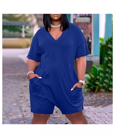 Plus Size Jumpsuits for Women Casual Baggy Romper Elegant V-Neck Short Sleeve Long/Short Pants Overall with Pocket 01blue $9....