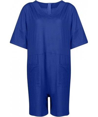 Plus Size Jumpsuits for Women Casual Baggy Romper Elegant V-Neck Short Sleeve Long/Short Pants Overall with Pocket 01blue $9....