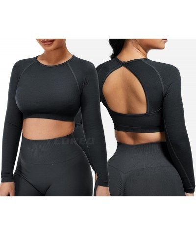 Amplify Seamless Long Sleeve Crop Gym Shirts for Women Workout Yoga Tops 01 Coal（open Bakc Design） $13.95 Activewear