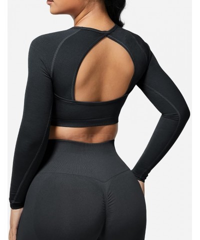 Amplify Seamless Long Sleeve Crop Gym Shirts for Women Workout Yoga Tops 01 Coal（open Bakc Design） $13.95 Activewear