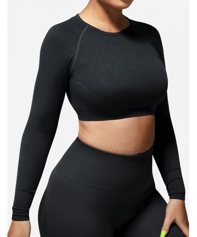 Amplify Seamless Long Sleeve Crop Gym Shirts for Women Workout Yoga Tops 01 Coal（open Bakc Design） $13.95 Activewear